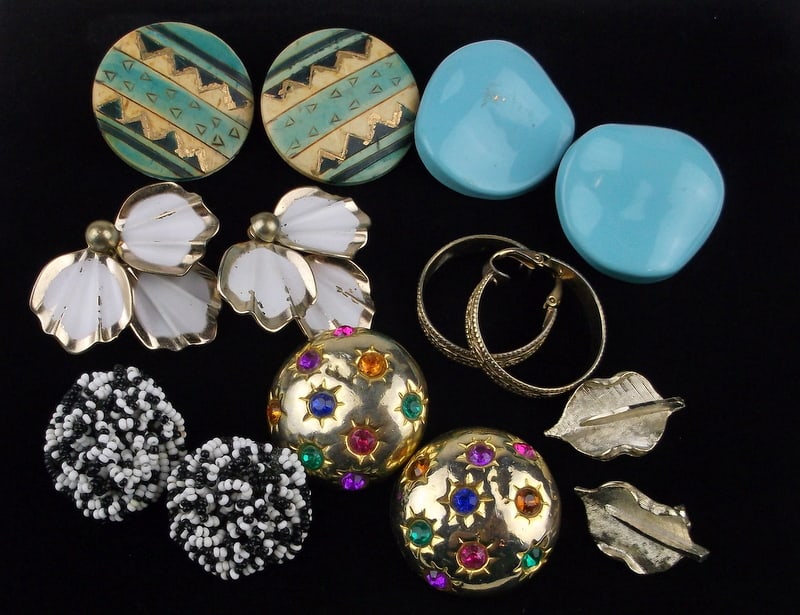 7 Gorgeous Vint 1950s-80s Earrings Sets Lot BSK Segal More: o Lot of Vintage Earrings, you get all 7 sets, nice lot