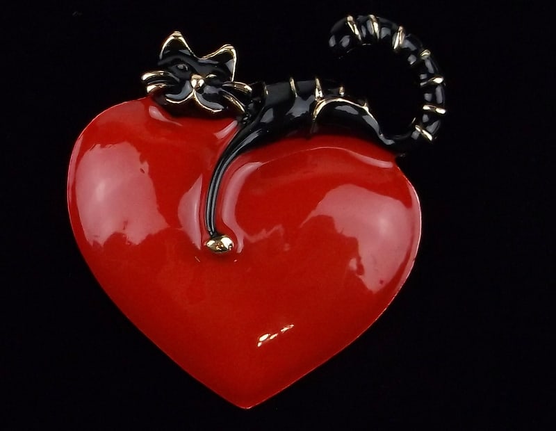 Mint Enameled I Love My Cat Brooch: Mint Condition, In Like New Condition, Perfect
