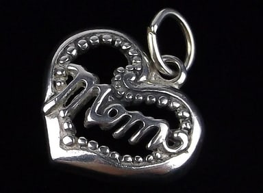 Mint Vintage Sterling Silver Mom Heart Pendant Charm