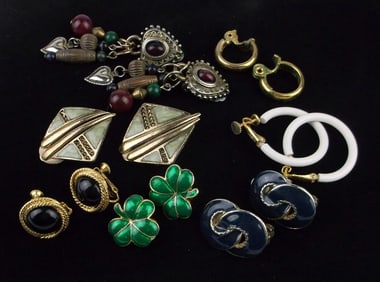 7 Gorgeous Vint 1960s-80s Earrings Sets Lot Some Signed