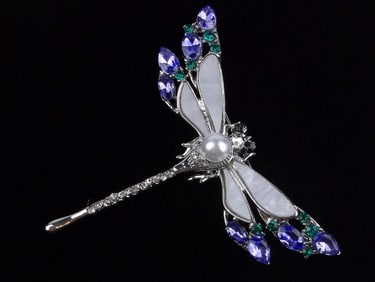 Mint Enameled Rhinestone Dragonfly Brooch