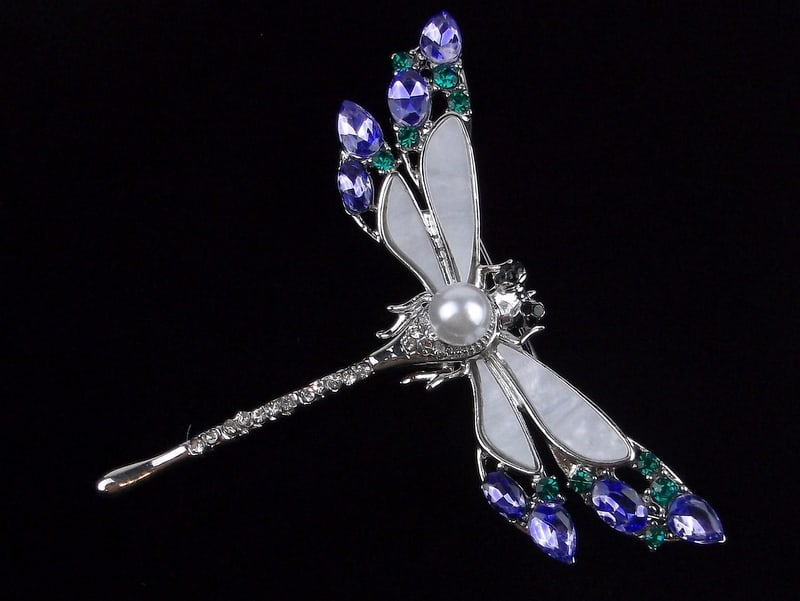 Mint Enameled Rhinestone Dragonfly Brooch (1 of 2)