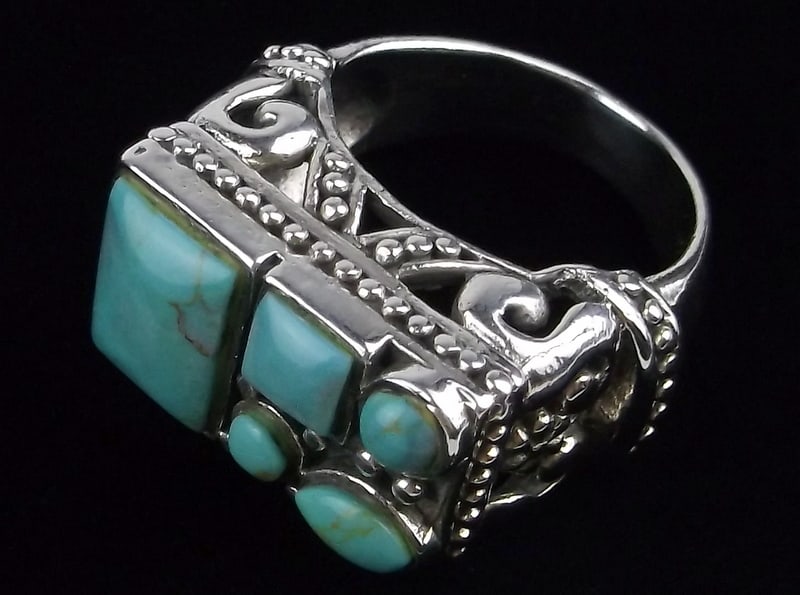 Mint Big Vintage Heavy Sterling Silver Turquoise Ring 7 (1 of 3)