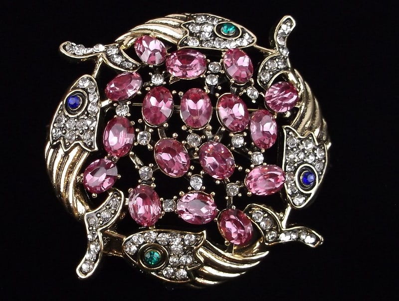 Big Mint Enameled Rhinestone Circling Koi Fish Brooch (1 of 2)