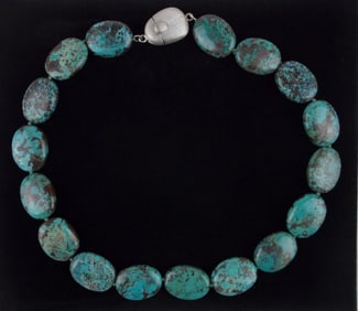 Mint Vintage Sterling Silver Big Turquoise Necklace 19"