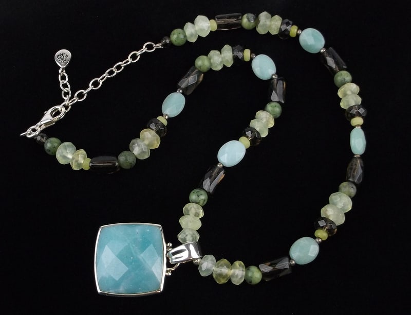 Mint Barse Sterling Silver Larimar Jadeite Peridot Necklace 19": Guaranteed Solid 925 Sterling Silver, in Excellent Condition