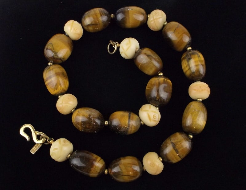 Mint Vint Big Kenneth Jay Lane Tigers Eye Bone Necklace 18": Mint Condition, In Like New Condition, Perfect