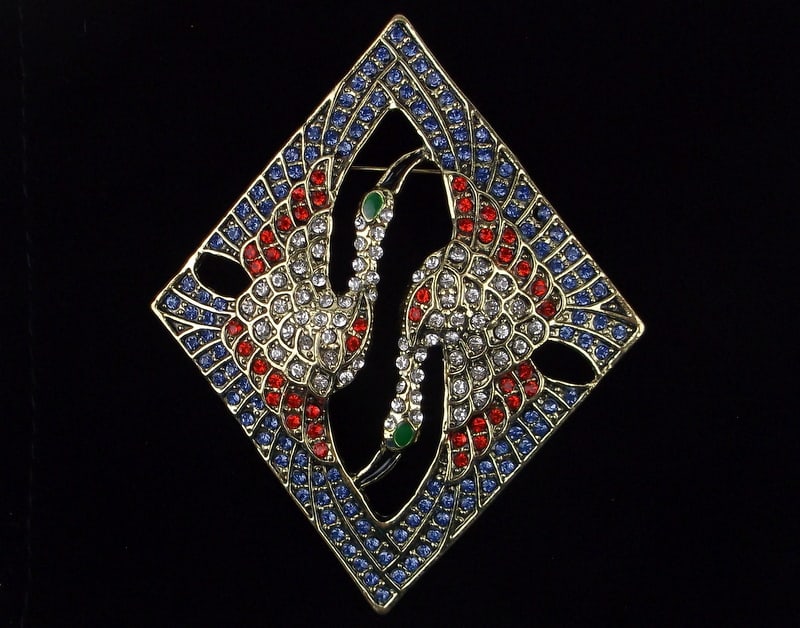Big Mint Enameled Rhinestone Deco Double Crane Brooch (1 of 2)