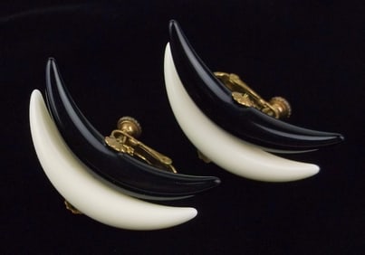 Rare Mint 1940s Miriam Haskell Bakelite Moon Earrings