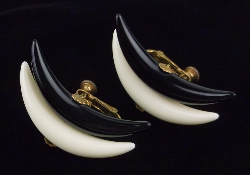 Rare Mint 1940s Miriam Haskell Bakelite Moon Earrings: Mint Condition, In Like New Condition, Perfect