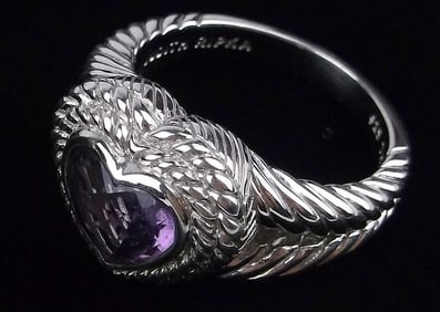Mint Big Heavy Judith Ripka Sterling Silver Amethyst Ring 10