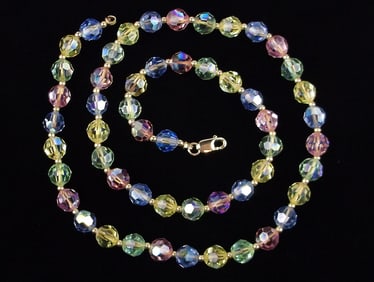 Mint Vintage 14kt Gold Pastel Crystal Necklace 16" Colorful