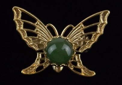 Mint Vintage 1960s Jade Butterfly Brooch