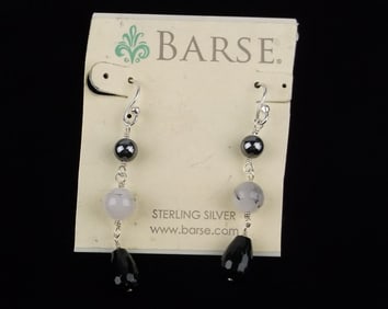 New Barse Sterling Silver Gemstone Drop Earrings On Card