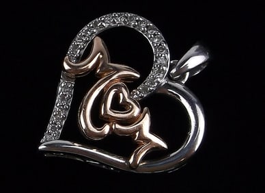New Vintage Sterling Silver 10kt Gold Diamond MOM Pendant