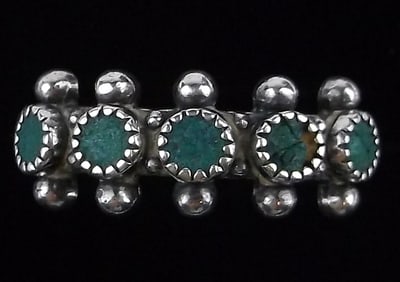 Stunning Vintage 1950s Navajo Sterling Silver Turquoise Ring 6