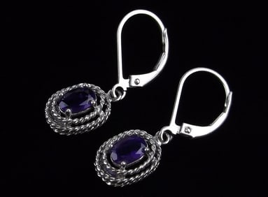 Mint Vintage Sterling Silver Amethyst Drop Earrings