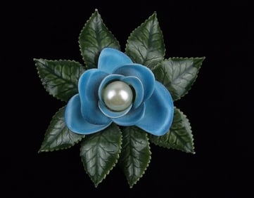 Stunning Vintage 1960s Enameled Flower Brooch