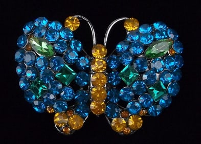 Mint Enameled Rhinestone Butterfly Brooch