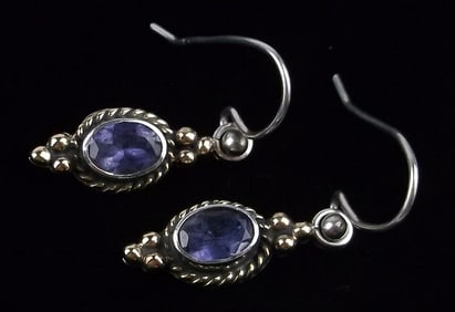 Mint Vintage Sterling Silver 18kt Gold Amethyst Earrings