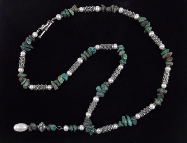 Mint Vintage Sterling Silver Turquoise Pearl Necklace 20"