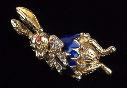 Mint Enameled Rhinestone Wonderland Rabbit Brooch