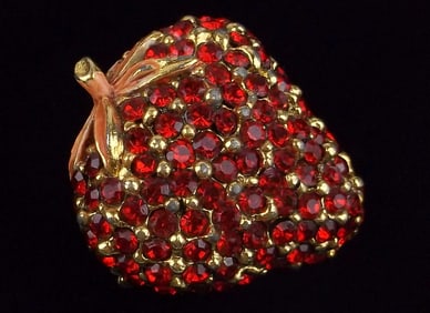 Mint Vintage Designer 1960s Rhinestone Strawberry Brooch