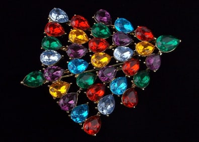 Mint Big Enameled Rhinestone Christmas Tree Brooch