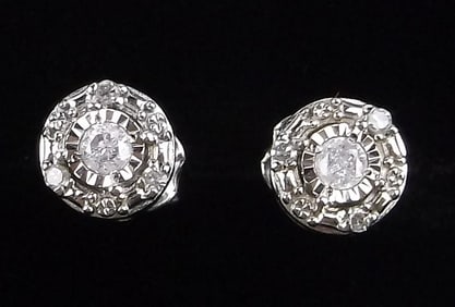 New Vintage Designer Sterling Silver Diamond Solitaire Earrings
