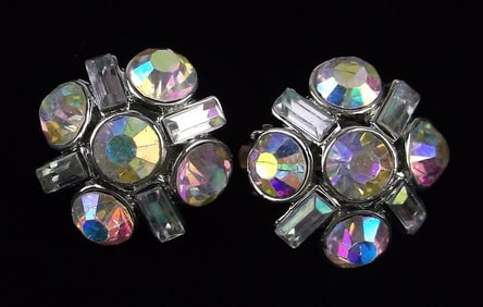 Mint Vintage 1950s Aurora Borealis Rhinestone Earrings