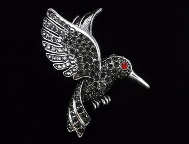 Mint Enameled Rhinestone Hummingbird Brooch
