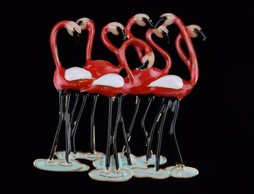 Mint Enameled Flamingo Bird Brooch