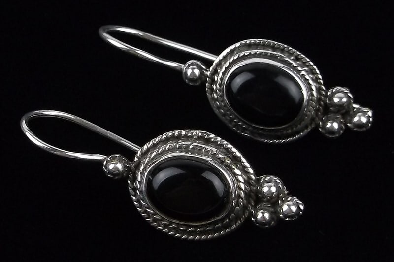 Stunning Vintage Sterling Silver Onyx Drop Earrings (1 of 3)