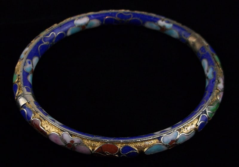 Mint Vint 1950s Cloisonne Hinged Bangle Bracelet 7.5" (1 of 3)