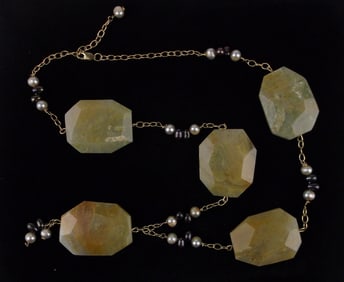 Mint Big Gold Over Sterling Silver Agate Pearl Necklace 22"