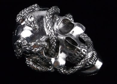 Mint Enameled Skull Snake Brooch
