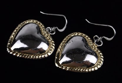 Stunning Vintage Sterling Silver Heart Drop Earrings