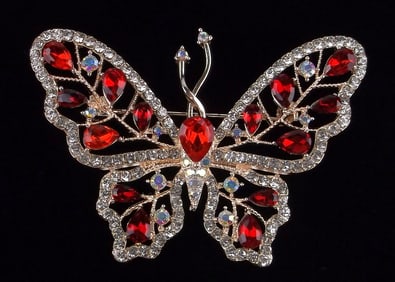 Mint Enameled Rhinestone Butterfly Brooch