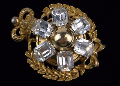Stunning Vintage 1960s Designer Rhinestone Crown Brooch