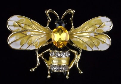Mint Enameled Rhinestone Bee Insect Brooch