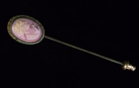 Gorgeous Antique 1880s Victorian Glass Cameo Stick Pin