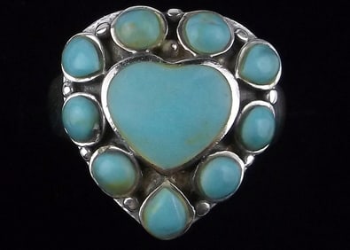Mint Vintage Sterling Silver Turquoise Heart Ring 7