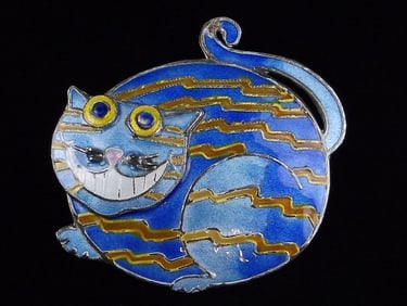 Mint Vint Zarah Sterling Silver Enameled Blue Cat Brooch