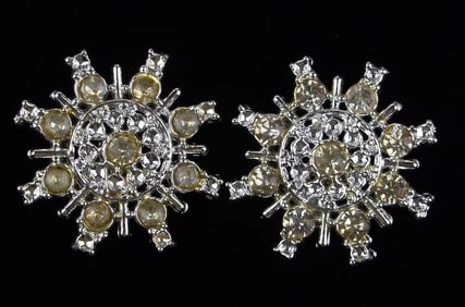 2 Mint Vintage 1930s Rhinestone Sun Brooch Set