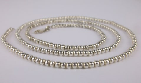 Stunn Vint Heavy Italian Sterling Silver Ball Chain Necklace 24"