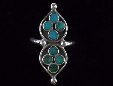 Mint Vintage 1960s Zuni Sterling Silver Turquoise Ring 7