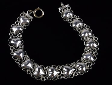 Stunning Vintage Sterling Silver Heart Chain Bracelet 7.5"