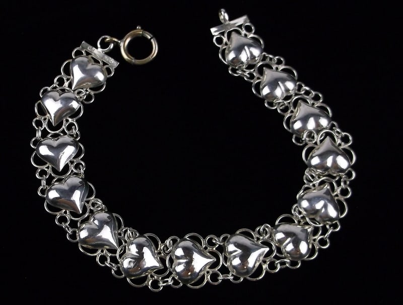 Stunning Vintage Sterling Silver Heart Chain Bracelet 7.5" (1 of 3)