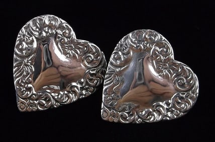 Mint Vintage Sterling Silver Ornate Heart Earrings