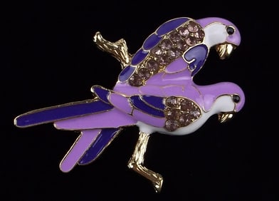 Mint Enameled Rhinestone Bird Brooch
